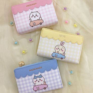 ちいかわ アニメ『ちいかわ』LF札入れ 公式 公認 ハチワレ うさぎ ちいかわグッズ ナガノ キャラ キャラクター コンパクト 財布 ミニ財布 ギンガムチェック 二つ折り