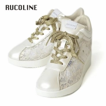 ルコライン スニーカー ルコライン 靴 RUCO LINE RUCO-014GO PIZZO LUX レース生地 合皮ベージュ 紐ゴールド Rマーク  サイドファスナー付 ３E 幅広 レディース