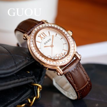 『 時計のプレゼントを贈る 』GUOU レディース腕時計 女性用 腕時計 時計 ウォッチ ラインストーン石使用クォーツ アクセサリー ラッピング無料 送料無料 かわいい おしゃれ ゴールド ブレスレット 旅行 イベント カジュアル 通勤 通学 楕円形 6046