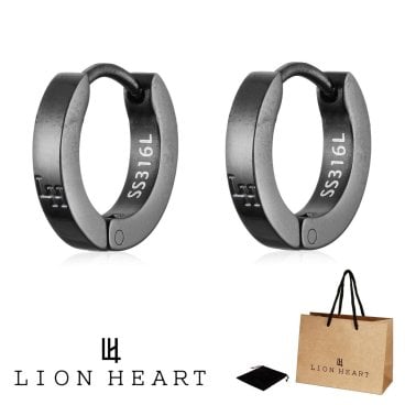 正規品 送料無料 ライオンハート LION HEART 2点セット 両耳用 フープ ピアス LHMP006 LHMP006NBK ステンレス 316L サージカルステンレス メンズ レディース ユニセックス ブラック 男性 女性 ギフト プレゼント おすすめ 誕生日 クリスマス バレンタイン お祝い
