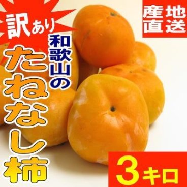 【予約販売】【送料無料】【お試し】和歌山県産 訳あり たねなし柿 3kg　ご自宅用の平核無柿 平種柿 ひらたねかき サイズ不揃い 傷あり 脱渋処理済み ※9月下旬頃より順次発送