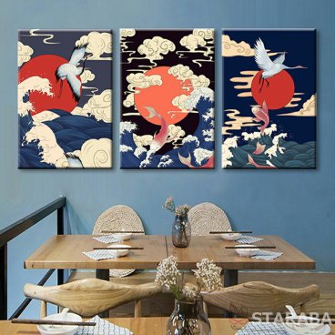 ファブリック 3枚セット 和風 絵画 インテリア 絵 アートフレーム 鶴と日の出絵 鶴絵 人気30×40cm 壁掛け 壁絵 おしゃれ インテリアアート 玄関 リビング フレーム アートパネル リビング プレゼント モダン おしゃれ 飾る 日本の伝統的な図柄 送料無料