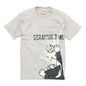 猫 ねこ おもしろ かわいい Tシャツ SCRATCHED ( シルバー グレー ) | ネコ 猫柄 猫雑貨 | メンズ レディース 半袖 | おしゃれ ペアルック プレゼント | 大きいサイズ 【メール便】 SCOPY / スコーピー