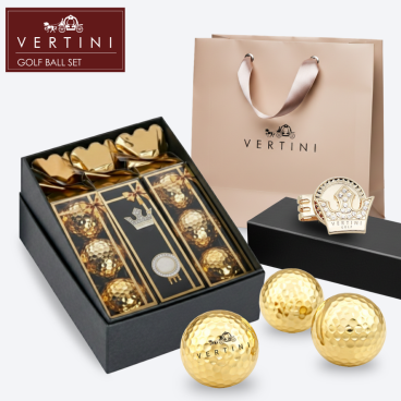 【記念品】VERTINI ゴルフマーカー (CROWN)・ゴールドボール6球 (3点セット) ゴルフグッズ ギフト プレゼント