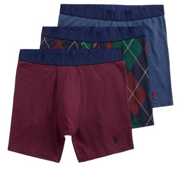 ポロラルフローレン：CLASSIC FIT STRETCH ボクサーブリーフ 3PK (エイジドワインヘザー/ポロアクティブアーガイル/ウィンターネイビーヘザー)[ボクサーパンツ/ 男性下着/ メンズインナー/人気ブランド/おすすめギフト/誕生日プレゼント/メンズファッション]
