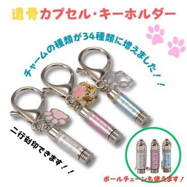 【刻印無料】遺骨カプセル 遺骨キーホルダー 選べるチャーム付き メモリアルキーホルダー 遺灰 分骨 納骨 遺骨入れ 形見 手元供養用 ステンレス 犬 猫