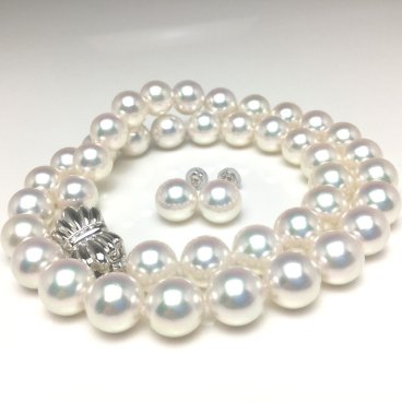 真珠 ネックレス パール オーロラ天女 アコヤ真珠 イヤリング or ピアス セット 9.5-10.0mm ホワイト系ホワイトピンク K14WG　0.03ct クラスップ 79214 イソワパール