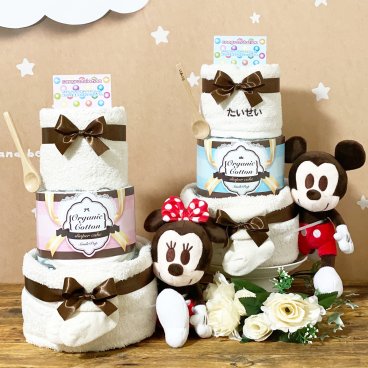 【高品質タオル付・名入れ可】おむつケーキ オムツケーキ ディズニー 出産祝い 男の子 女の子 ギフトセット リボン かわいい パンパース 名前入り ミッキー ミニー ぬいぐるみ オムツ メッセージ バルーン ベビー タオル ベビーギフトセット ベビーグッズ 赤ちゃん