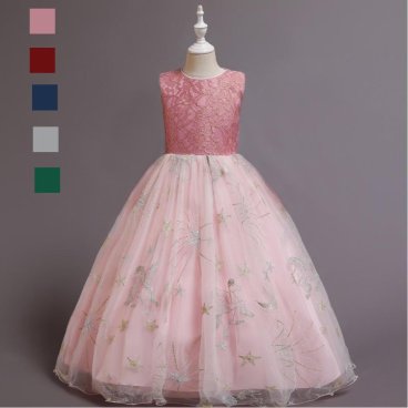 子供ドレスドレス 女の子 ワンピース レース チュールワンピース フラワーガール ジュニアピアノ発表会 花嫁 コンクール ロングドレス 結婚式 キッズドレス ノースリーブフォーマルドレス
