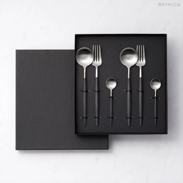 【正規取扱店】クチポール ブラックシルバー　カトラリー6本セット[Cutipol]  ギフト対応可 ペアセット シルバー 誕生日 誕生日 結婚祝い 新築祝い おしゃれ お揃い カップル パートナー 友達 両親 兄弟 姉妹 上品 日常 普段使い 記念日 新生活 同棲 新居 シンプル ブランド スタイリッシュ シック 食器 高級感 クリスマス