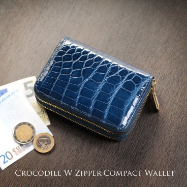 クロコダイル Wファスナー ミニ財布 メンズ ラウンドファスナー コンパクト 財布 シャイニング 加工 全16色 キャッシュレス ゴールド金具 本革 小さい財布 プレゼント ギフト(06001055-3-mens-1r) クリスマス バレンタイン 父の日 春財布 定年退職 バレンタイン 成人祝い