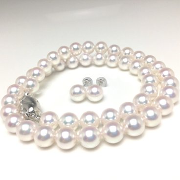 真珠 ネックレス パール オーロラ・天女 アコヤ真珠 イヤリング or ピアス セット 8.0-8.5mm ホワイト系ホワイトピンク シルバー クラスップ 74135 イソワパール