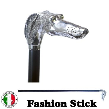 ☆イタリア製 ウォーキング ステッキ ファッション 杖 グレイハウンド ドッグ シルバー 黒☆おしゃれ ダンディなお父様へ 高級 銀 ブラック 手作り ott-4316sl