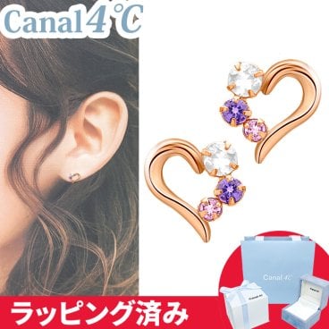 リボン済&紙袋 カナル 4°c ピアス ハート 天然石 ヨンドシー canal 4℃ レディース プレゼント ジュエリー アクセサリー ピンクゴールド
