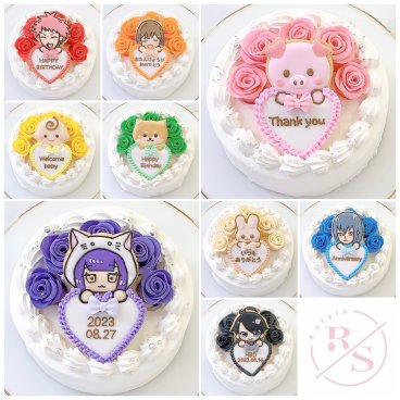 【選べる9色】 プレート持ちイラストクッキー付き✧薔薇ケーキ【お好きなイラストで】【記念日に】4号5号6号 