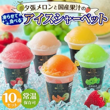ギフト ゼリー アイス シャーベット  ギフト アイス シャーベット 【夕張メロンと国産果汁の凍らせて食べる.アイスシャーベット.】 10個セット（5種×各2個） スイーツ メロン フルーツ 果物 ソルベ アイスギフト 詰め合わせ 送料無料 常温保存 お取り寄せスイーツ 夏 母の日 父の日 御中元 敬老の日 御歳暮 誕生日 内祝い お返し 【ja】 【ja1】
