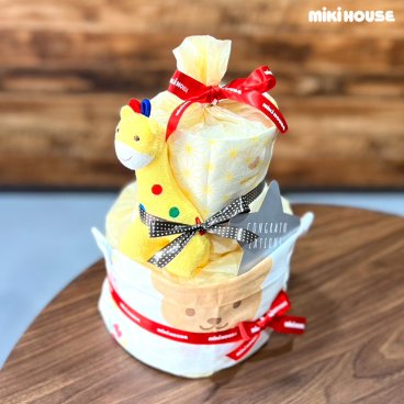 おむつケーキ ミキハウス mikihouse 出産祝い 男の子 女の子 オムツケーキ ダイパーケーキ プレゼント おもちゃ タオル 赤ちゃん ベビー 送料無料 即日発送 メリーズ パンパース 【正規品】【ギフト包装】【熨斗】【メッセージカード】【手提げ袋付き】