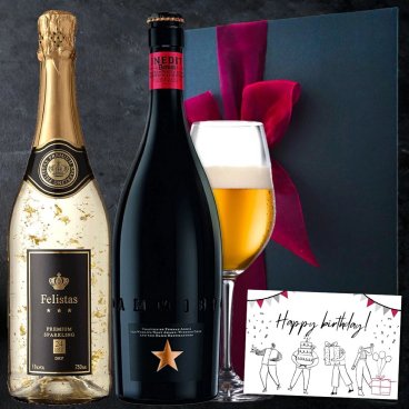 夏ギフト お中元 【無料リボンラッピング】ビール＆ワイン ギフト 高級 プレミアムビール イネディット フェリスタス 金箔入り プレミアム スパークリングワイン セット シャンパン