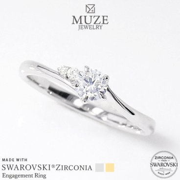 MUZE JEWELRY   直径4mm（0.25ct相当） プラチナ仕上げ オーダーメイド プラチナ仕上げ K18ゴールド仕上げ エンゲージリング 婚約指輪  スワロフスキージルコニア使用リング 一粒 プロポーズ 記念 made in japan 刻印 名入れ roryxtyle