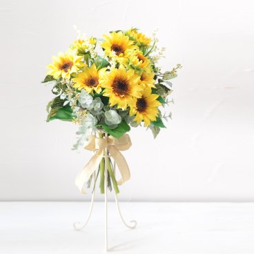 花束　ブーケ 完成品 ひまわり クラッチ 造花 ディスプレイ インテリア ウェディング 結婚式 人気 お洒落 ウェディングブーケ 海外挙式 2次会