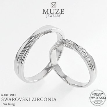 スワロフスキージルコニア使用 ペアリング   結婚指輪 MUZE JEWELRY マリッジリング 指輪 シルバー925 プラチナ仕上げ カップル リング ペア プラチナ仕上げ SV925 プロポーズ 記念 made in japan