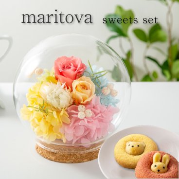 プリザーブドフラワー スイーツ ギフト ガラスドーム 【マリートヴァ スイーツセット】 誕生日プレゼント 母親 女友達 妻 両親 メッセージカード お祝い 20代 上司 70代 女性 50歳 大学生 退職 送別会 卒業 卒団 出産 新築 プレゼント 結婚祝い 記念日 周年記念 結婚記念日 銀婚式 金婚式 お菓子 フラワーアレンジメント フラワーギフト 長持ち 母の日 花
