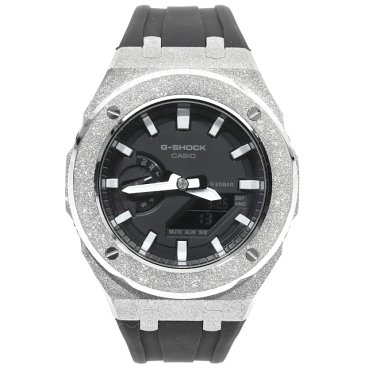 G-SHOCK GA2100 メタル カスタム フロステッド ラバーバンド カシオーク ブラックベルト ステンレス製 艶消しモデル Frosted Edition CASIOAK シルバー
