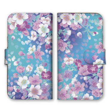 ＼全機種対応／ スマホケース 手帳型 スマホカバー 手帳タイプ スマートフォン ケース カバー 花柄 桜 梅 和風 かわいい おしゃれ ブルー パステル 人気 カードホルダー付き カード収納 合皮 合成レザー
