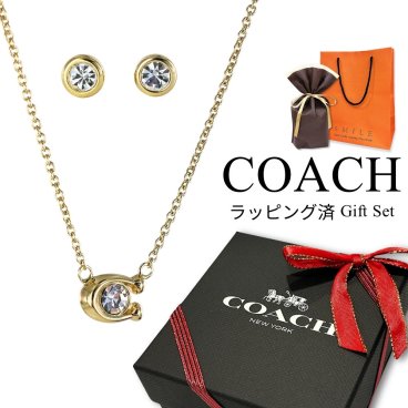 ラッピング済 ギフトセット コーチ ネックレス ピアス レディース 2点セット ブランド ゴールド 30代 40代 50代 かわいい シンプル  女性 妻 彼女 誕生日プレゼント 結婚式 結婚記念日 プレゼント お祝い ジュエリーギフト COACH 成人 卒業 入学