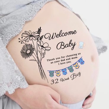 マタニティシール【送料無料】マタニティフォトシール マタニティペイントシール ベリーペイントシール welcome Baby タトゥーシール ボディシール 花 シンプル かわいい 数字 出産祝い ギフト