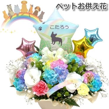 生花 シルエット ペット お悔やみ花 贈り物 レインボー カーネーション バルーン ギフト お供え 愛犬 命日 仏花 四十九日 初盆 お盆 法事 供養 法要