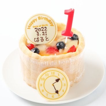 一歳 誕生日 お祝い ファースト バースデーケーキ Birth time付 き 3号 豆乳クリーム １歳 ファ ースト バースデーケーキ 赤ちゃ ん 乳幼児 内祝い １才 ２才 1人分 スマッシュケーキ 