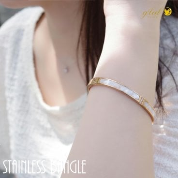 【誕生日におすすめ】 に人気バングル ！ハワイアン ホワイト シェル バングル シルバー ステンレス316L 金属アレルギー対応 用 ホワイトデー お返し 上品ギフト ジーラブ