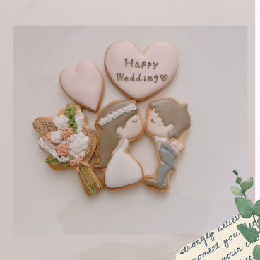 happy weddingアイシングクッキー