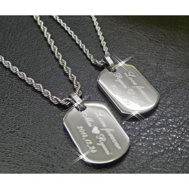 【名入れ ペアネックレス】2個入り IDプレート ドックタグ ステンレス ペアネックレスセット★高級ネックレスチェーン付き 2mm厚のネックレス お名前 記念日 メッセージを彫刻します オリジナルメッセージ可 名前入れ ジュエリー アクセサリーお誕生日 結婚記念日 記念日 お揃い プレゼント クリスマス バレンタイン ホワイトデー Anniversary記念の贈り物に！