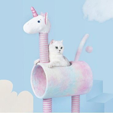 猫ちゃんが夢中になれるキャットタワー！ ユニコーン キャットタワー 据え置き 置き型 爪とぎ インテリア 頑丈 トンネル可愛い    