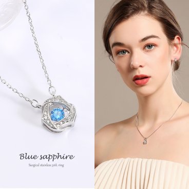 サージカルネックレス Brilliant heart necklace 316L サージカルステンレス製 華奢ネックレス ブルーキュービックジルコニア レディース アクセサリー キラキラ 細反射加工 ニッケルフリー 金属アレルギー対応