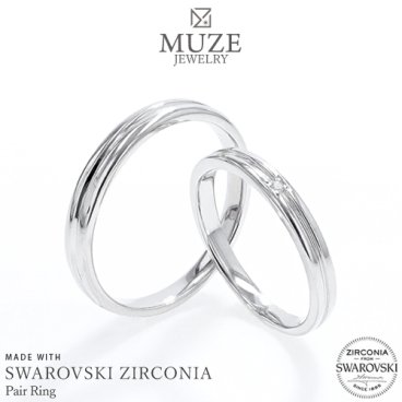 スワロフスキージルコニア使用 ペアリング   結婚指輪 MUZE JEWELRY マリッジリング 指輪 シルバー925 プラチナ仕上げ 後光留め 一粒 SV925 プロポーズ 記念 made in japan 刻印 名入れ roryxtyle