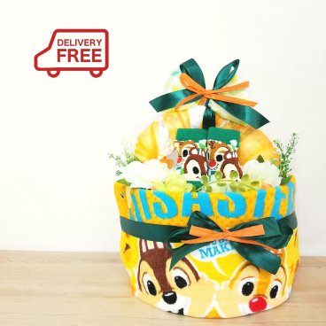 おむつケーキ 出産祝い チップとデール A 男の子  双子 ディズニー  プレゼント 赤ちゃん ギフト 可愛い 女の子 ベビーギフト ベビーシャワー オムツ おしりふき 靴下 タオル オーボール 翌日発送可 ベビー・マタニティ記念品【送料無料※沖縄除く】