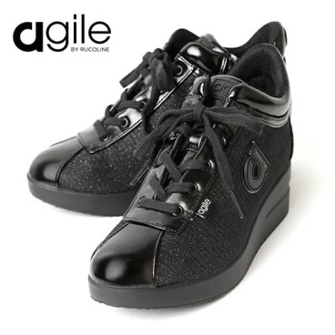 ルコライン 靴 アージレ バイ ルコライン スニーカー agile-022BK STAR ラメ生地 ブラック 合皮 黒 ファスナー付 agile by RUCO LINE