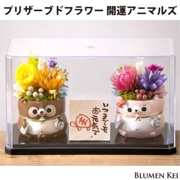 プリザーブドフラワー  和風 開運アニマルズ／プレゼント ギフト 名入れ 名前入り 縁起物 誕生日 お祝い 女性 妻 祖父 祖母 動物 たぬき うさぎ ふくろう かわいい 花  記念日 還暦 米寿 喜寿 傘寿 退職祝い 長寿