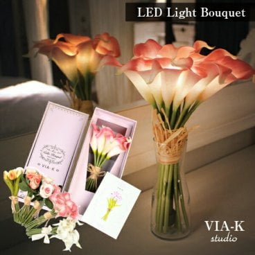 花 結婚祝い 誕生日 プレゼント専用 VIA-K via k 花束 造花 LEDフラワーブーケ ブライダル インテリア 光る おしゃれ 枯れない ライト LED 誕生日 ギフト プレゼント 花嫁 母の日 出産祝い 母 彼女 贈り物 送別 引越し お祝い いつもありがとう ラッピング無料