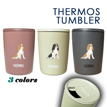 【新商品】 キャバリア サーモス 蓋つき タンブラー 300ml 保温 保冷 ステンレス マグカップ ふた スライド ワンタッチ 真空 断熱 二重構造 オリジナル キャバリア・キング・チャールズ・スパニエル キャバ 犬 ペット