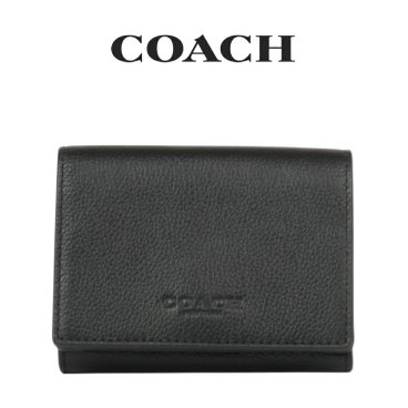 送料無料 コーチ COACH アウトレット 誕生日 メンズ  財布 三つ折り財布 CAK12 QB/BK(ブラック) ブラック (男性 プレゼント ブランド 本革 レザー 小銭入れ さいふ コンパクト シンプル サイフ 黒)
