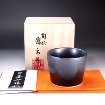 有田焼 陶芸家 藤井錦彩作 天目プラチナ彩たっぷりぐい呑み 木箱入り（父の日・定年退職・敬老の日・ぐい吞み・ぐい飲み・酒器・お猪口・陶器）