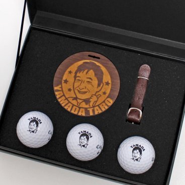 似顔絵ゴルフボール＋似顔絵ネームプレートセット オーダーメイド オリジナル プリント ギフト 贈り物 プレゼント 記念日 誕生日 還暦 退職祝 ホールインワン ゴルフグッズ キャロウェイ ゴルフボール ネームプレート