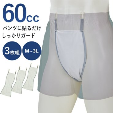 【手持ちの下着に取り付けできる！軽失禁パッド】お尻側までしっかりガード　ロングガードパッド　3枚組 男性用 失禁パンツ 軽失禁パンツ  メンズ ボクサーパンツ ブリーフ トランクス 洗って使える 消臭