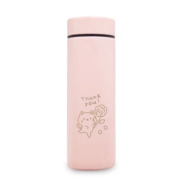 ミニ水筒 ステンレスポケットサーモボトル130ml 高性能 保温・保冷 かわいいThank You 猫デザイン ギフトにも最適