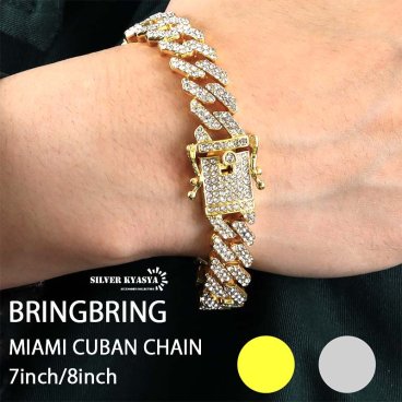 喜平チェーンブレスレット ブリンブリン パヴェ CZ gold silver キュービックジルコニア マイアミキューバンリンク HIPHOP系 B系 ストリート ラップ ダンス ゴールド シルバー 金 銀 メンズ 男性