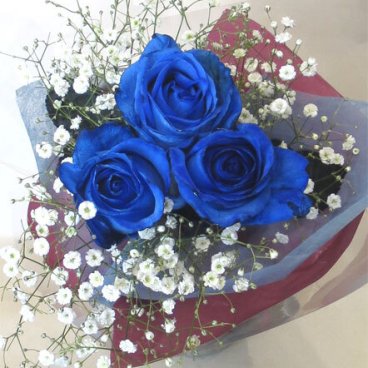 バラの花束 ★ブルーローズ３本＆カスミ草・花束＆ブーケ★ 【父の日にお勧め】【お誕生日】  【花束＆ブーケ】 【記念日】【結婚祝い】 【お祝い】 
